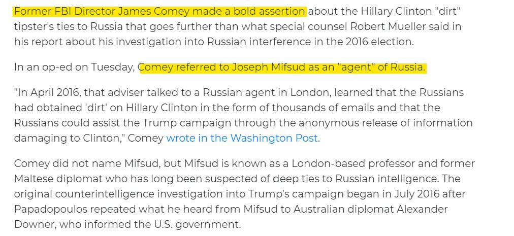 A big piece that's missing in all of CFH and in a CI investigation are Russian agents to be COUNTERED, that's why Comey told us Mifsud worked with the Russians. That's the predication for CFH and likely the predicate to open on George