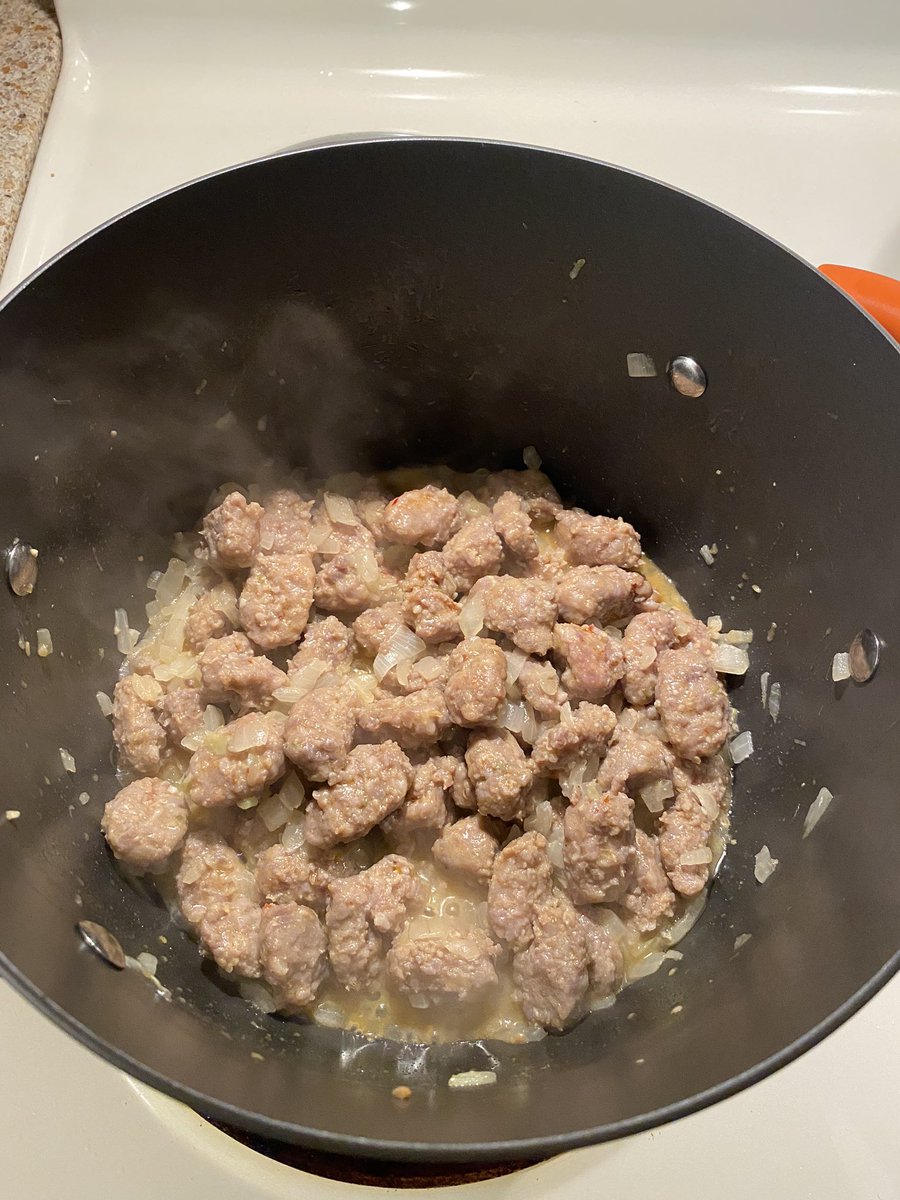 Step 3Add the diced Italian Sausage and cook until browned  #cookingforlieutenants