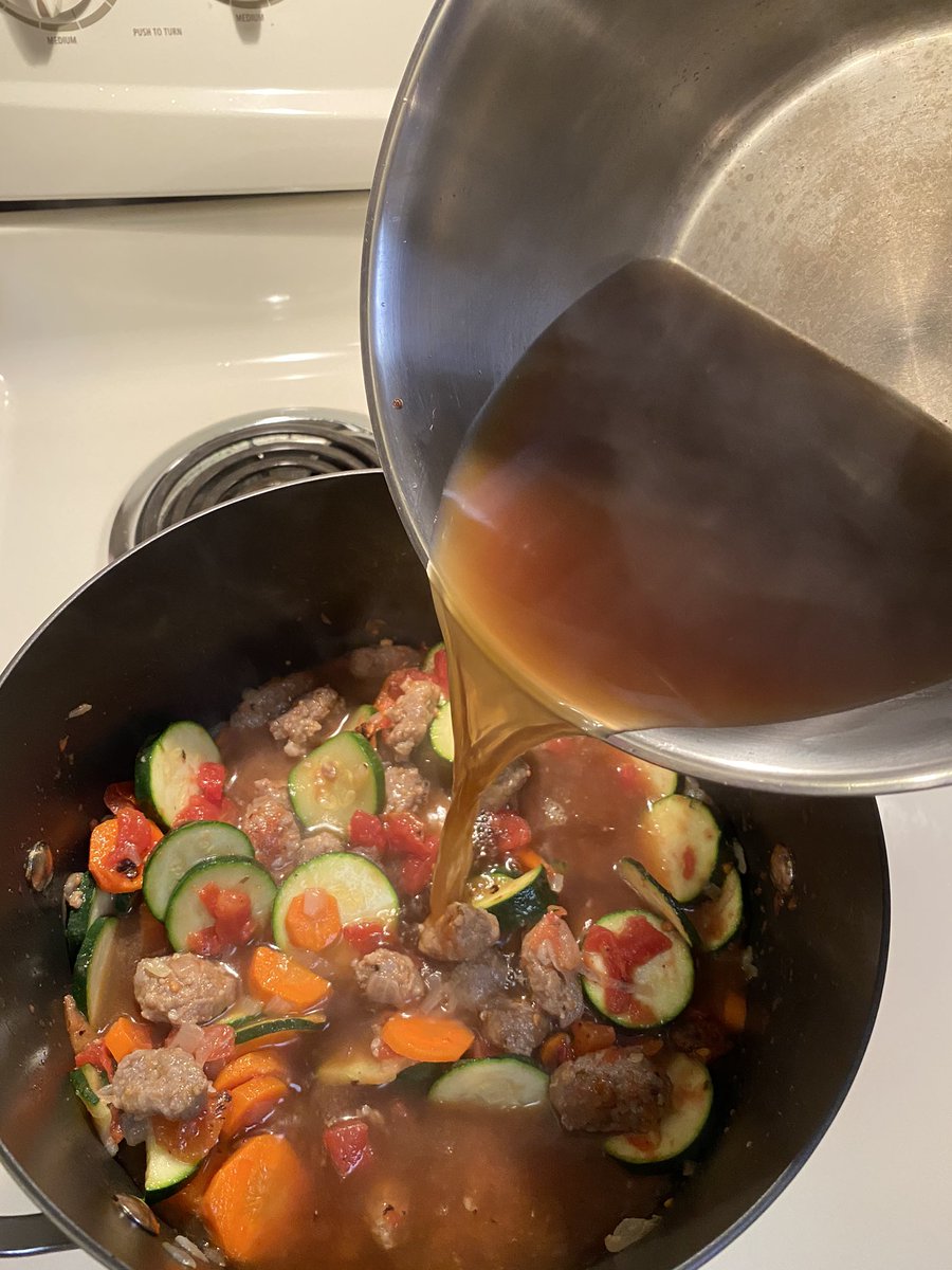 Step 5Add a dash or two or oregano and then add your 3 cups of Beef Broth. Boxed, canned, or bullion it all works. Personally use bullion because it takes up less space. Stir everything up and then add a dash or three of the dried basil.  #cookingforlieutenants