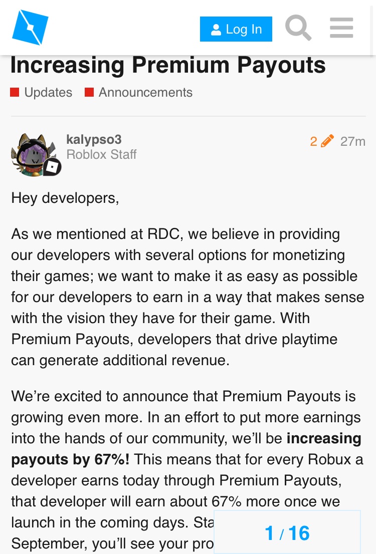 Rtc On Twitter News Hello Developers We Have Some Great News To Share Premium Payouts Are Increasing By 67 Due To Roblox Wanting To Drive Play Time This Means Premium Payouts Have - roblox premium payouts