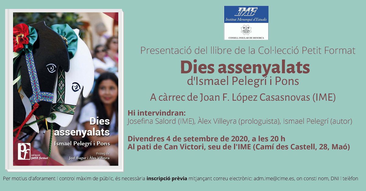EditorialArrela's tweet photo. "Dies assenyalats" ho són, també, tots els que programen la presentació d'un llibre; ara més que mai!
L'enhorabona, @IsmaelPelegri!

#DiesAssenyalats
Can Victori (Maó). 
Divendres 4/9, 20 h. 
A càrrec de Joan F. López Casasnovas... https://t.co/1qu2U1L5S6