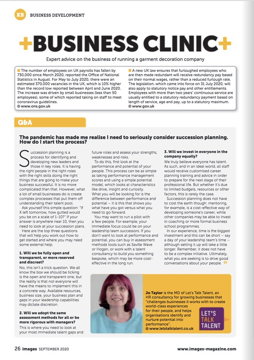 Lets_TalkTalent's tweet photo. Delighted to have been featured in this month's @ImagesMagUK. 

@jotalkstalent gives some advice on succession planning. https://t.co/ZJi7U2CXwS https://t.co/9zew5dv1b3