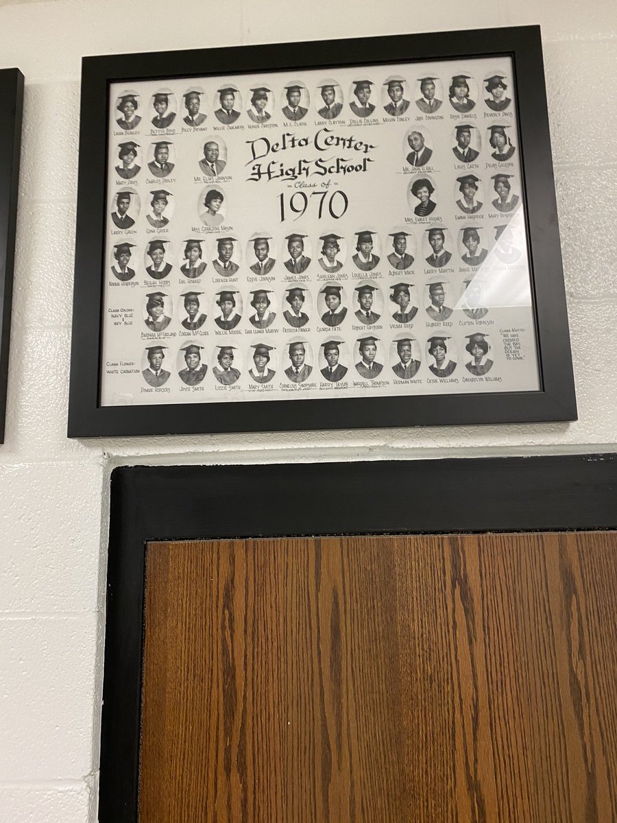 TweetDCS_WES's tweet photo. It’s amazing to be able to teach our students about the history of WES. We are pleased to hang composite pictures of the graduates of the Delta Attendance Center, and it’s even better the family of the 1968 Class President can admire them! #TeamDCS #RockinGators #BetterTogether https://t.co/06eMTqyGsc
