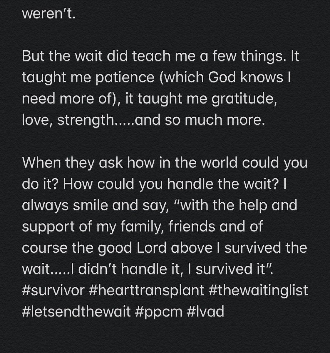 What was the hardest part of transplant for you? #Transplant #endthewait #ppcm #hearttransplantsurvivor <a href="/DonateLife/">Donate Life America</a> <a href="/DL_Hollywood/">Donate Life Hollywood</a>