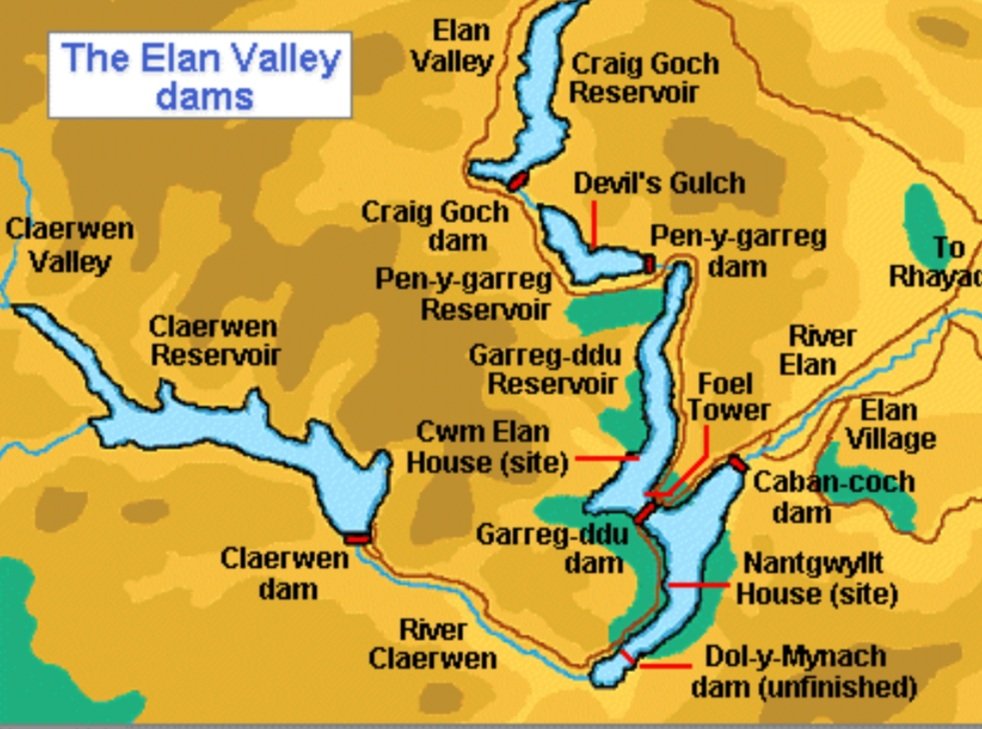Map of the dams and reservoirs.