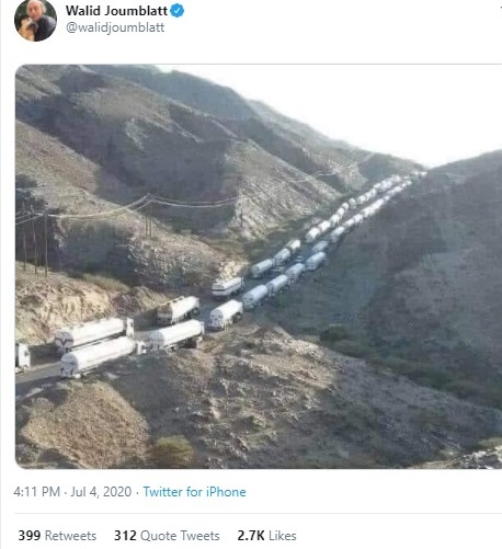 9/ Falling for fake news can happen to anyone, even the Beik. This time, a picture showing dozens of trucks smuggling fuel & crossing the Leb-Syrian border. In fact, this convoy was driving through Yemen & this link shows it first appeared in October 2018:  https://yaqeenagency.net/2018/10/05/%D9%87%D8%A7%D9%85-%D8%B4%D8%B1%D9%83%D8%AA%D9%8A-%D8%A7%D9%84%D9%86%D9%81%D8%B7-%D9%88%D8%A7%D9%84%D8%BA%D8%A7%D8%B2-%D8%AA%D8%B9%D9%84%D9%86-%D8%A7%D9%86%D8%AA%D9%87%D8%A7%D8%A1-%D8%A3%D8%B2%D9%85/
