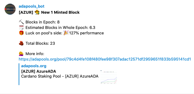 AzureADA's tweet photo. We are happy to see that AZUR now is among the luckiest pool in terms of block minting.
Our luck is over 100%
P.S. We still have enough space for delegation till the pool saturation.
#AzureADA #AZUR #Cardano #ADA https://t.co/vAsvt0LQsc