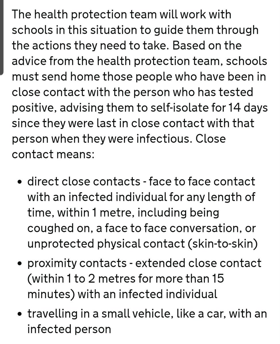 14/ When the guidence was released last week it said that if there was a positive case the whole bubble would isolate. 12 hours later this line was removed, and we are back to only close contacts being isolated. These are described below