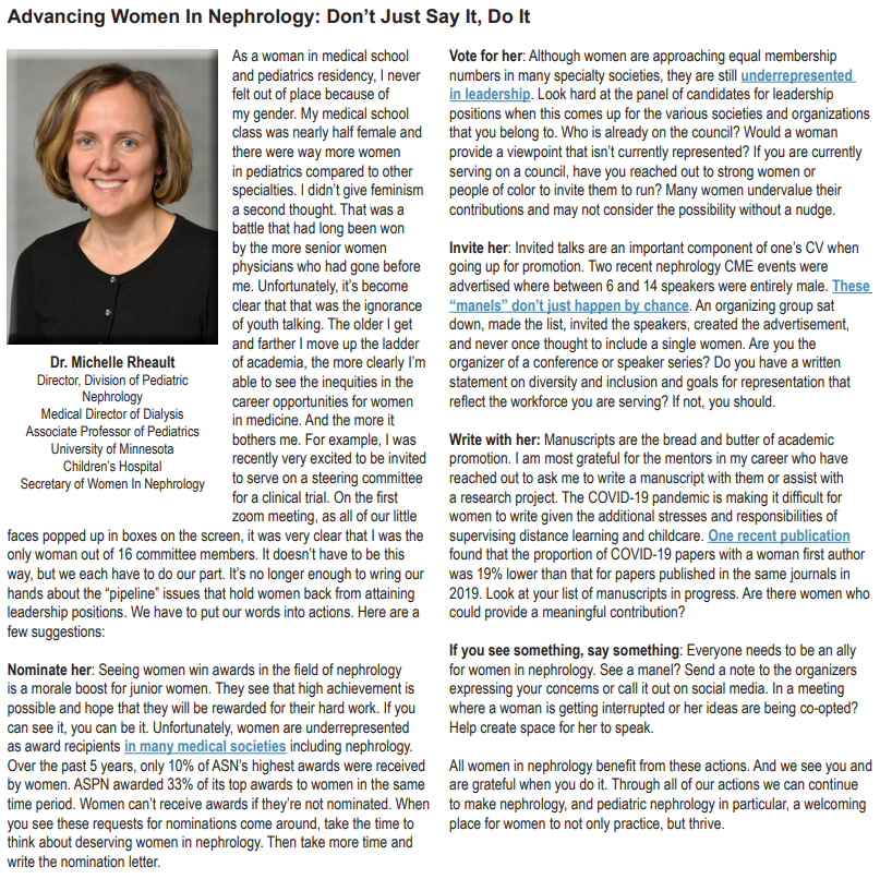 rheault_m's tweet photo. Thanks @RoshanPGeorgeMD for asking me to write a piece on Women in Medicine for the @ASPNeph Kidney Notes newsletter (page 4 in the link: https://t.co/rpE32rj6DT).
Advancing Women In Nephrology: Don't Just Say It, Do It https://t.co/uvcTCSPACS