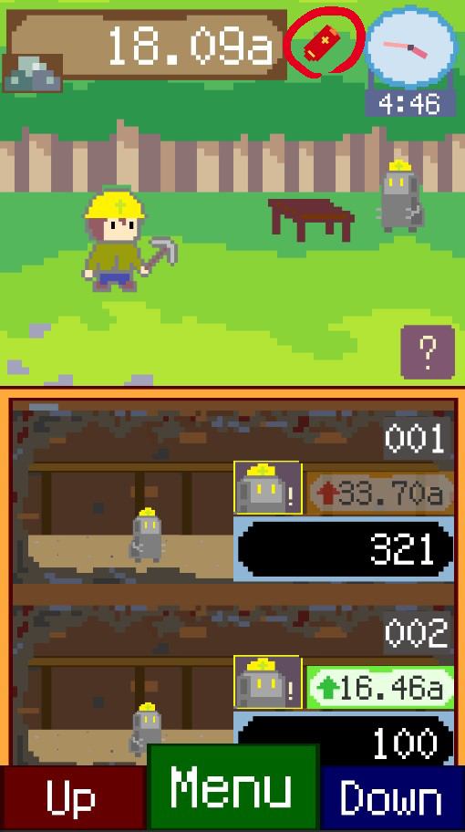 AlchemistMiner's tweet photo. 【SleepMode - スリープモード】について。
５分 で １～９ゴールド貰える電池の消費を抑えた画面。
アプリを閉じている時と違って マナも回復。

貯まったゴールドは、マナを買うのにも使えるので効率よくコウミャクのレベルがあげられるヨ。 https://t.co/tJaJhMDgCp