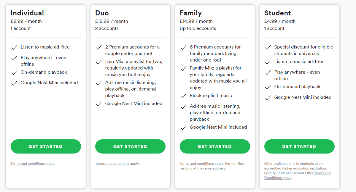 jordanjamesdx's tweet photo. @SpotifyCares I have a Family Premium plan but am unable to claim the Google Nest offer. When I visit the Spotify landing page (logged in, with my premium account), there are no links for me to claim it. The page suggests I need to 'get started' with premium as per screenshot: https://t.co/GmpC4mOAfS