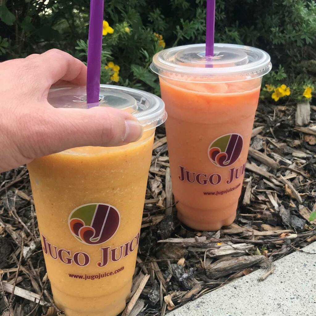 Enjoying a fresh smoothie from <a href="/jugojuice/">Jugo Juice</a> ☀️This time we went with the new Power Peach (lemon, peaches, dates, unsweetened orange juice/tropical juices and Greek yogurt) and the Watermelon Wiggle (mango, watermelon and unsweetened tropical juices). No ad… instagr.am/p/CEphshrFYSp/