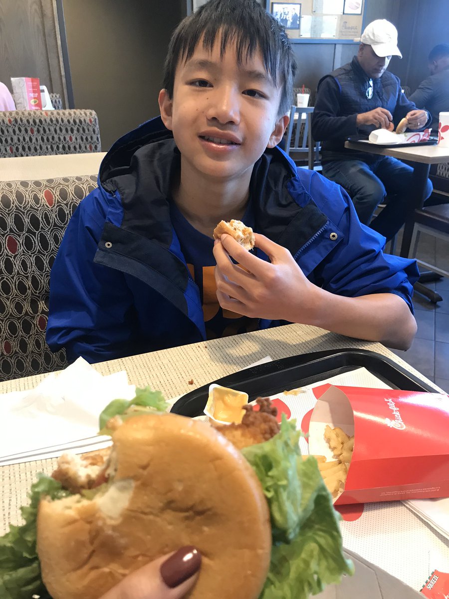 5. His favorite place to eat was Chick-fil-a. His favorite meal was the Pepperjack Deluxe sandwich with fries. Never soda though, he hated soda.