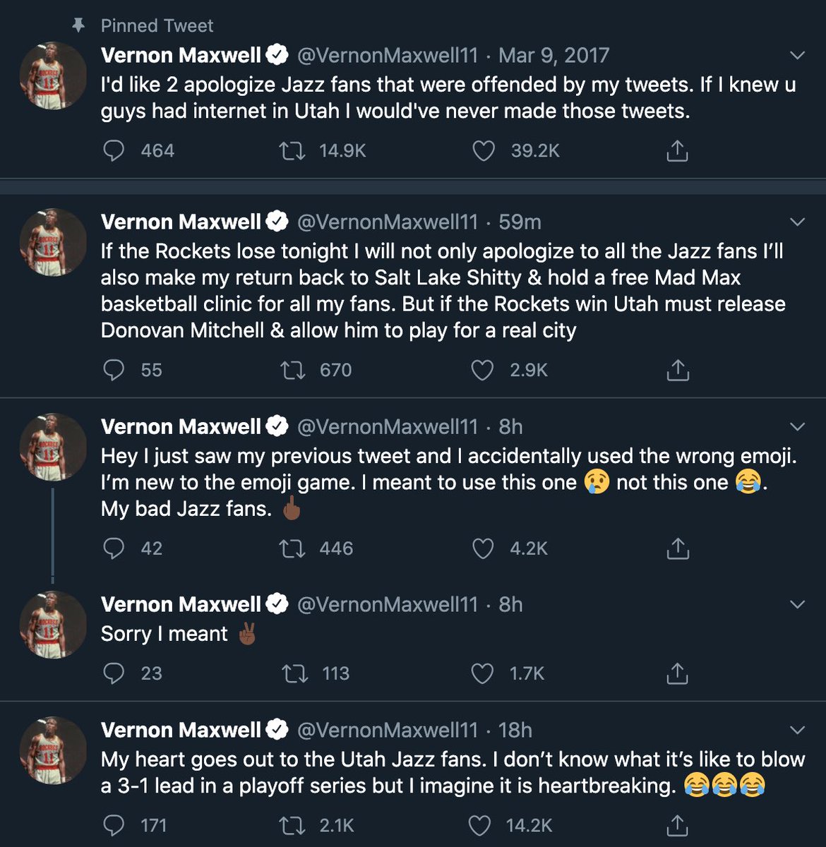 I just discovered Vernon Maxwell's twitter vendetta against the Jazz and  it's simultaneously brutal and hysterical : r/nba