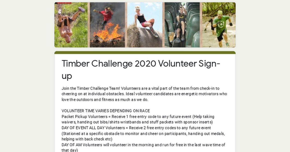 🙋Volunteers Needed for this Sunday at Xtreme Timber Challenge (XTC) Obstacle Course
Click the link below to sign up or for more information ⬇️
buff.ly/3hU7T6P