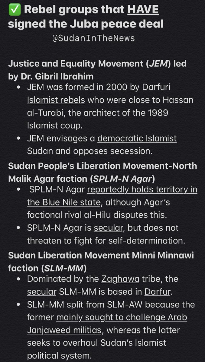 CONTEXT:For a brief summary of Sudan’s key rebel groups, their ideological position, and their participation with regards to the peace talks, see below: