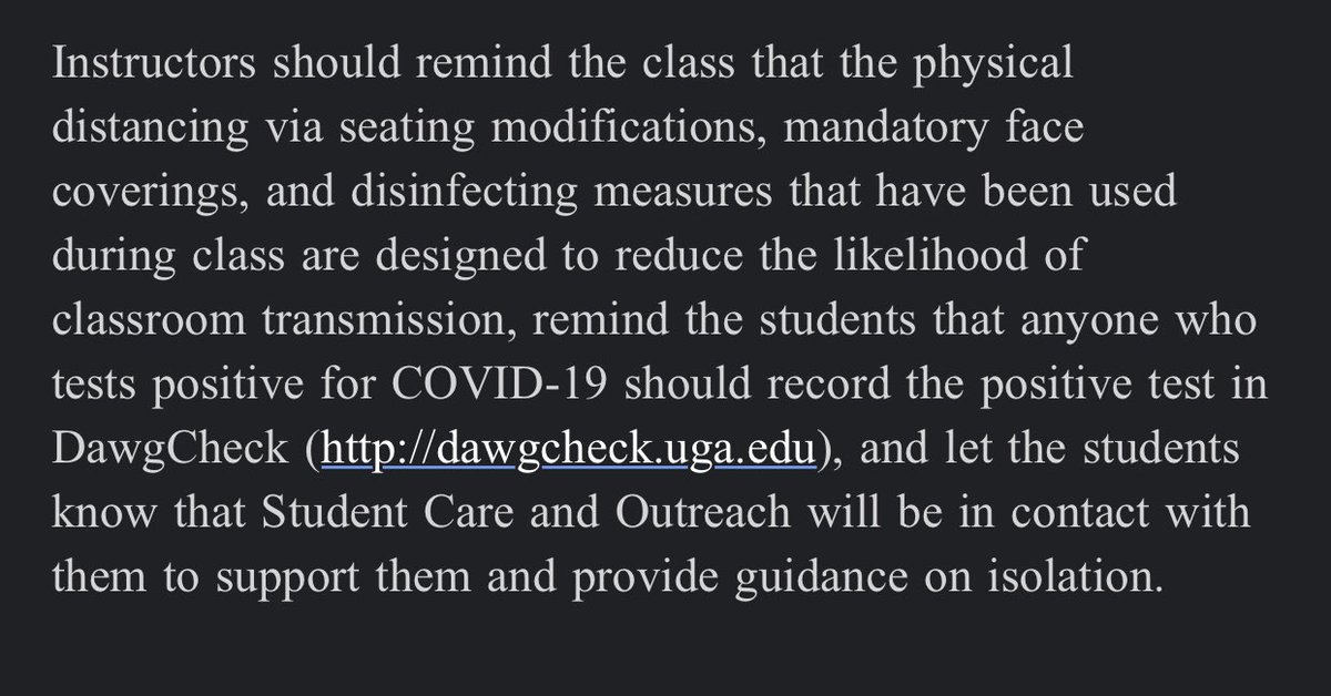 Received an email from my university indicating that instructors can’t alert their students if one of their classmates tests positive for COVID — the university is not doing so.

Not clear but it also suggests classes can’t be moved online temporarily if a student tests positive.