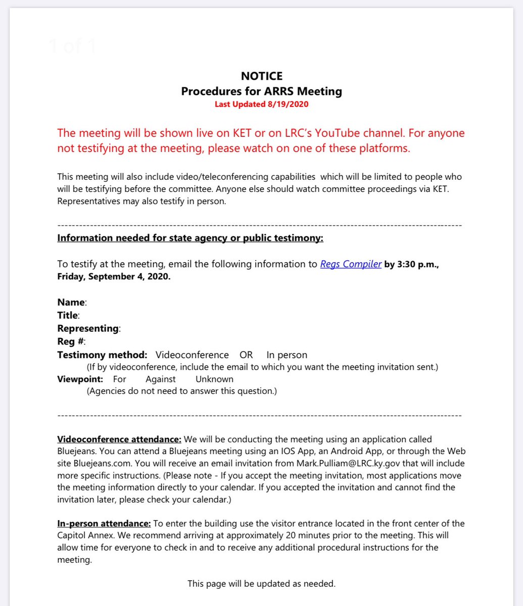 In fact, it looks like  @CHFSKy will be speaking in support of the regulation that day. If you’re interested in watching this meeting or speaking on this issue, click here & take the necessary steps to do so!  https://apps.legislature.ky.gov/CommitteeDocuments/3/12818/September%20COVID-19%20Meeting%20Procedures.pdf. 5/8