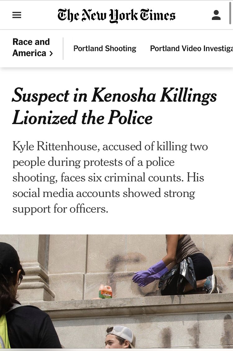  @nytimes went out of their way to demonize the shooter in Kenosha, while simultaneously both-sidesing the “clash” in Portland. Absent this tweet is the fact that, in the latter, a Trump supporter was targeted and executed for visibly being one.