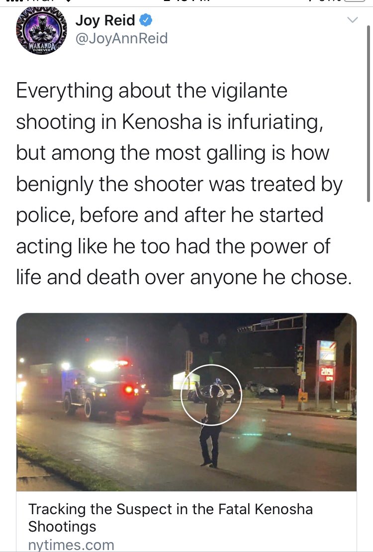  @MSNBC also tapped in many of their key voices and guests on the show. Here’s resident conspiracy theorist  @JoyAnnReid, who said the Kenosha shooter acted “like he had the power of life and death over anyone he chose.”Still no follow up on the good actors on Portland.