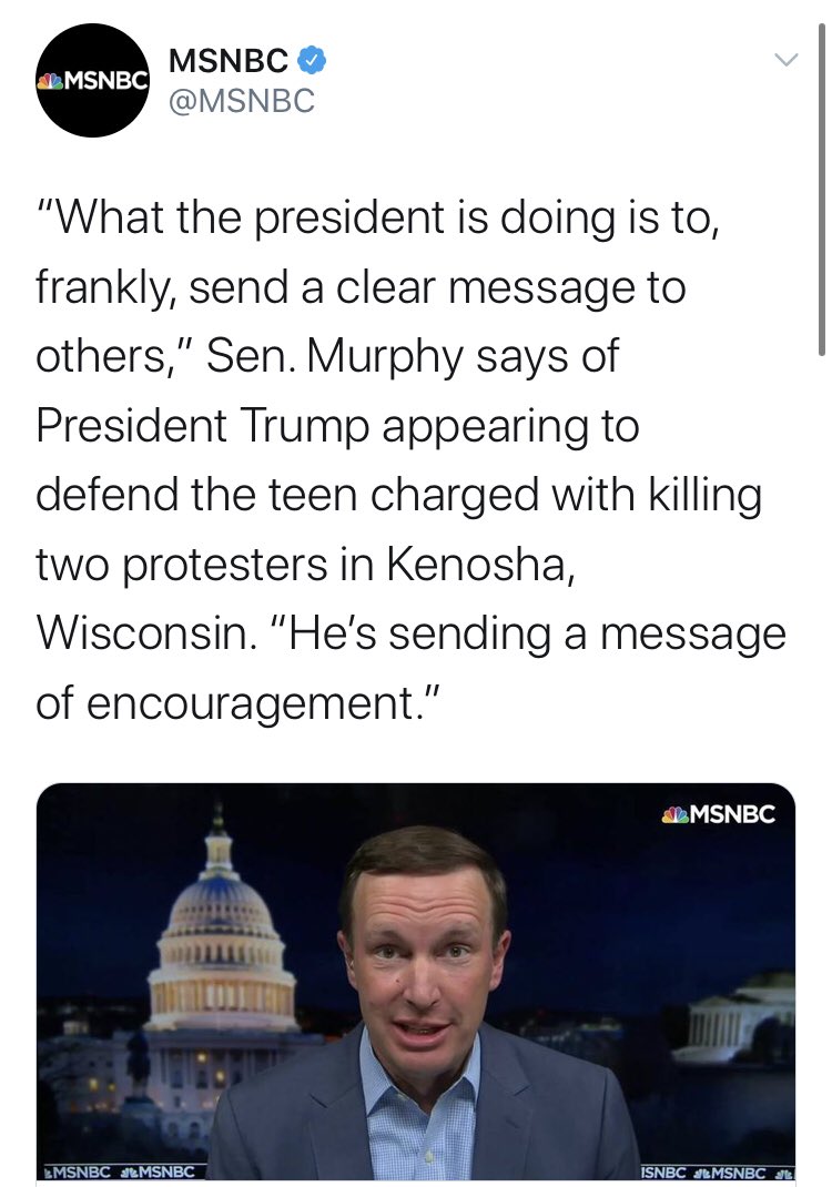  @ChrisMurphyCT went on  @MSNBC to suggest the President of the United States was encouraging violence by pointing out the obvious. He’s also ignored Portland (except the town in CT). Can’t imagine why that is.