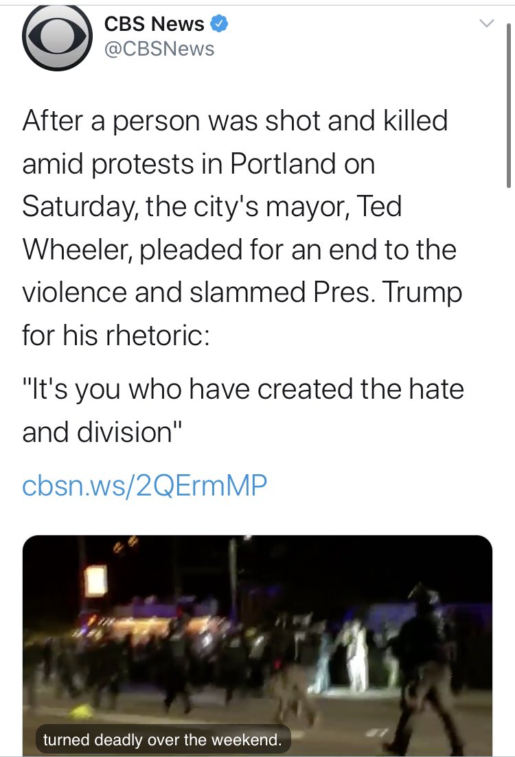  @CBSNews got in on the action too. More faux outrage over  @TuckerCarlson.No telling who was shot and killed, or who might have done the shooting and killing. I suspect that if it had been anything but an Antifa member at a BLM protest killing a Trump supporter we would know.