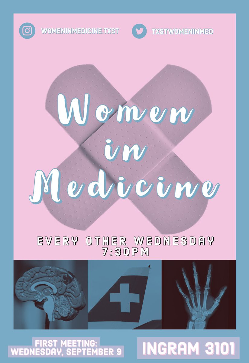 TXSTWomenInMed's tweet photo. Don’t forget to join us next week at our first meeting whether you’re a returning member, new member, or just interested in hearing what we’re all about!! We’ll have snacks and talk about all the fun things we’re doing this year 🌡🩺 https://t.co/OjnqlYdH9q