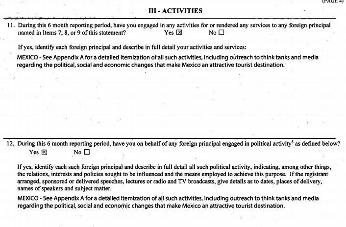 - Aquí podemos ver otro contrato por 40.000 dolares mensuales (2013):  https://efile.fara.gov/docs/5774-Exhibit-AB-20131224-11.pdf- Este en 2015:  https://efile.fara.gov/docs/5774-Amendment-20151208-12.pdf- O este en 2016, ambos sin definición económica:  https://efile.fara.gov/docs/5774-Supplemental-Statement-20160404-22.pdf