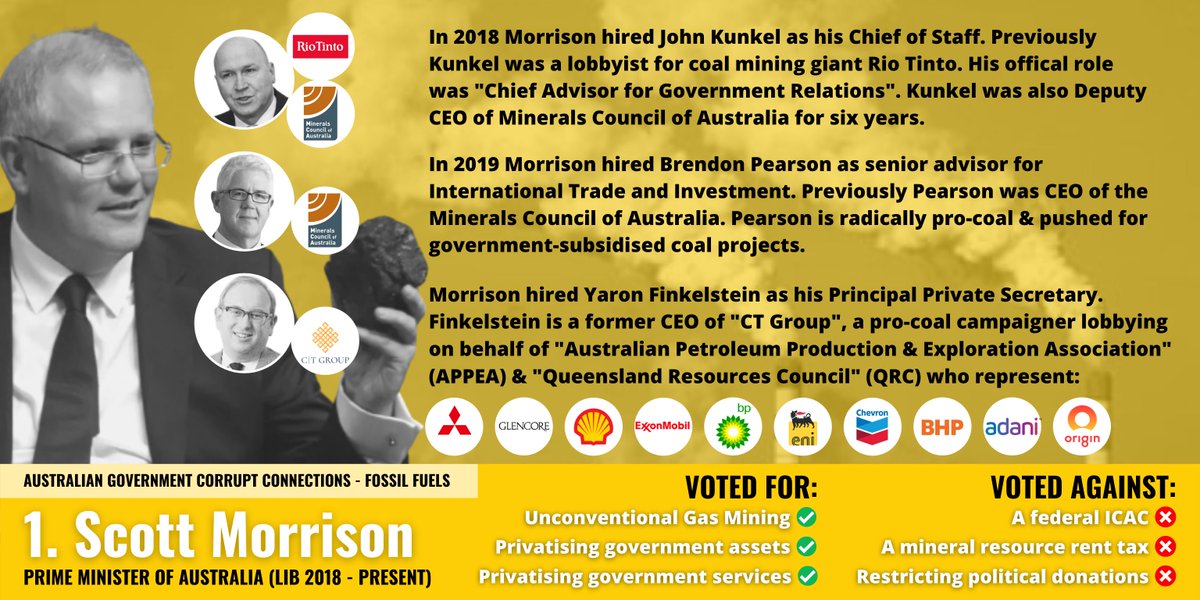 DEEP THREAD No: 3Australian Government Corrupt Connections - Fossil Fuels#1/17 @ScottMorrisonMP, John Kunkel,  @RioTinto, Brendan Pearson,  @MineralsCouncil,  @YaronFNK & CT Group.  #ICACNow