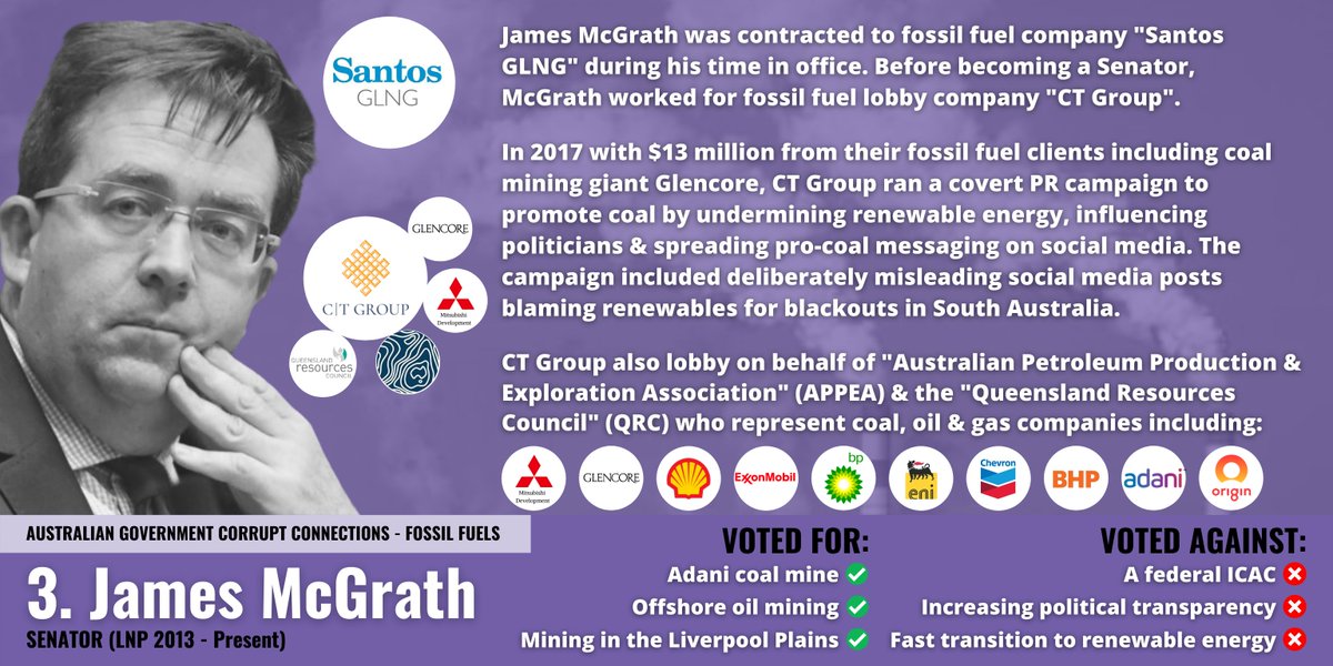 Australian Government Corrupt Connections - Fossil Fuels#3/17 @SenatorMcGrath,  @SantosGLNG & CT Group.  #ICACNow