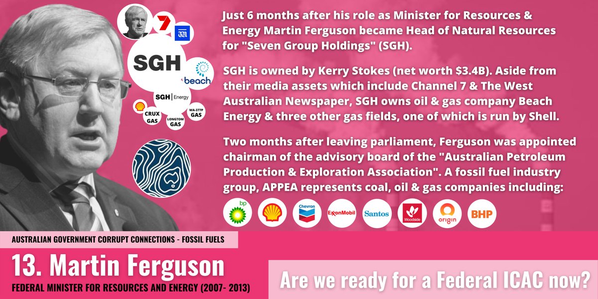 Australian Government Corrupt Connections - Fossil Fuels#13/17Martin Ferguson, Seven Group Holdings, Kerry Stokes,  @sevenwestmedia &  @APPEALtd.  #ICACNow