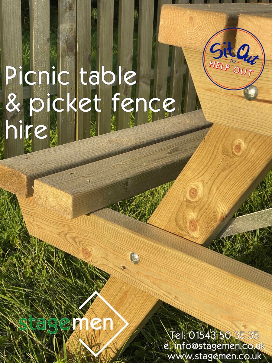 sound_hire's tweet photo. Outdoor seating & fencing made safe and easy by Stage Men. Rustic fences and covid safe social distancing with our outdoor picnic tables. #sitouttohelpout #benchhire #picnnictablehire #picnicbench #picketfence #fencehire #fencing #tablehire #events #festival #foodfestival #out https://t.co/AmWeaoVX6E