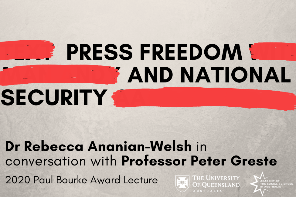 ananianwelsh's tweet image. This year @SocSciWeek coincides with the 19th anniversary of 9/11. 
Registrations now open to join @PeterGreste and me for a conversation about national security, law reform and #PressFreedom, from 9/11 to the #AFPRaids and recent #PJCIS report bit.ly/2ERFb8t @AcadSocSci