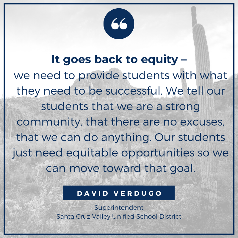 Achieve60AZ's tweet image. Santa Cruz Valley Unified School District Superintendent @RRSUPER35 believes the key to reaching Arizona's educational attainment goal is equity. Read more here: achieve60az.com/2020/08/27/wha…
#RoadtoAttainment #Go60AZ