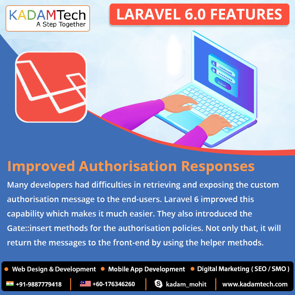 KadamTech1's tweet image. #Laravel 6.0 Features: Improved Authorisation Responses
Hire dedicated #Laravel_Developers & Programmers at #KadamTechnologies: A #Web & #Mobileappdevelopment company in India.
#laraveldevelopment #webdevelopment  #softwaredevelopment #mobileappdevelopment #India #Malaysia