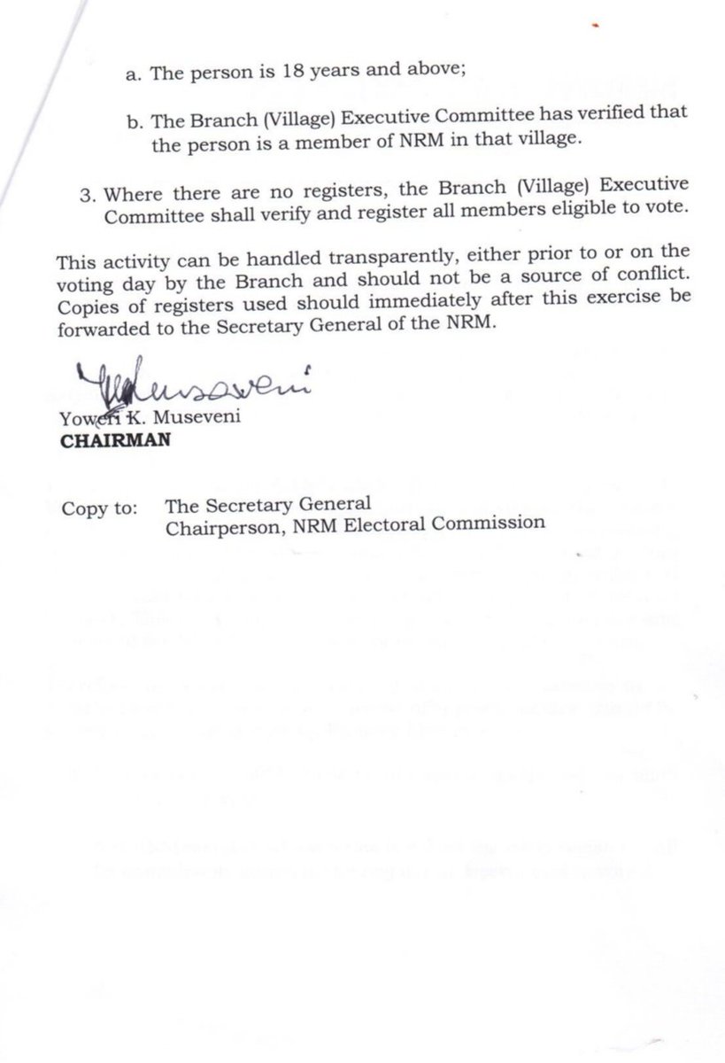 Ahead of our <a href="/NRMOnline/">NRM Party</a> parliamentary party primaries tomorrow, this is my guidance in respect to the question of registers and eligibility to vote. I urge all party members to ensure they conduct this exercise lawfully, in an orderly manner and observe SOPs.