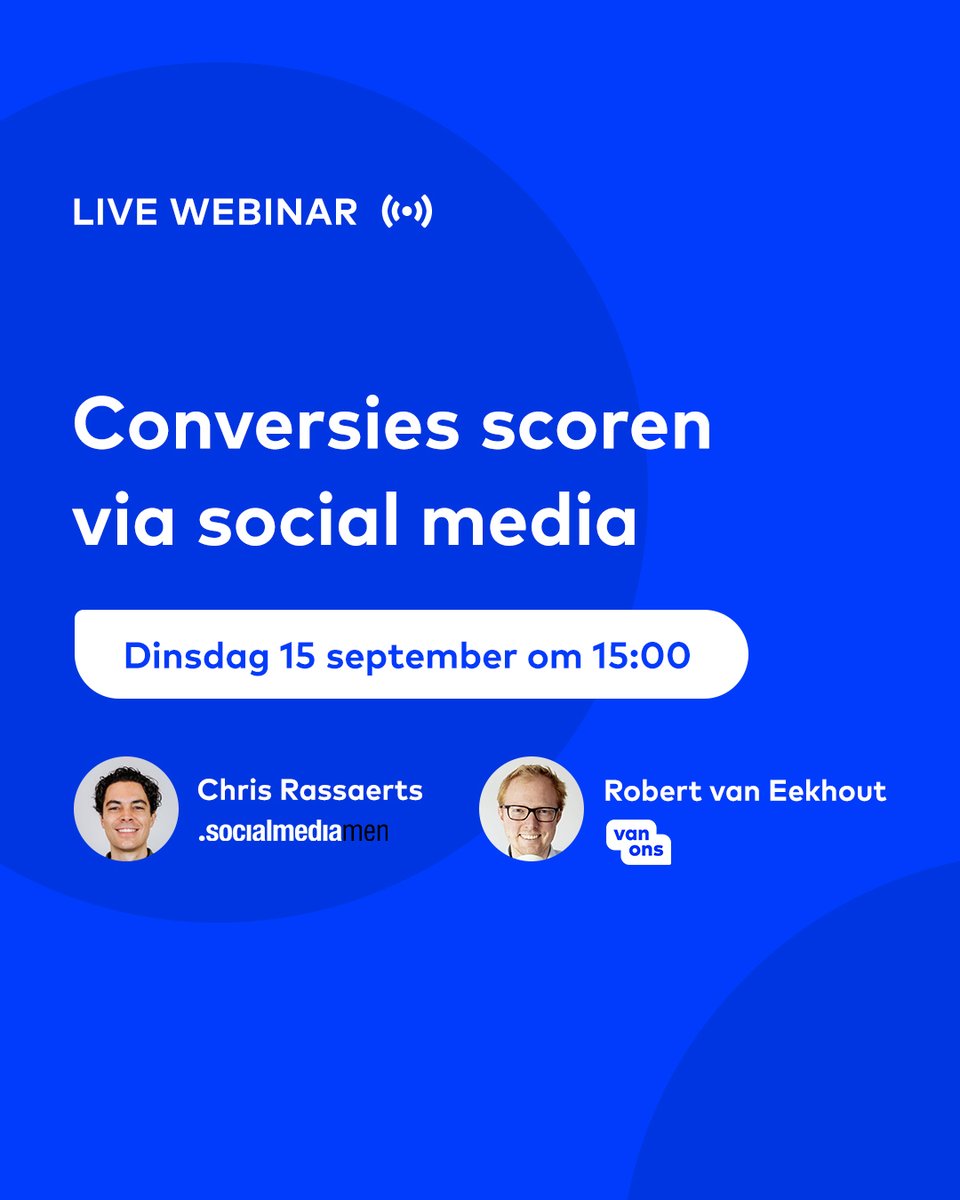 Join ons exclusieve live webinar! Chris Rassaerts van #SocialMediaMen laat je zien hoe je hogere conversies kan behalen met je ads en online campagnes op Facebook en Instagram. 

Meld je nu gratis aan: zoom.us/webinar/regist…
