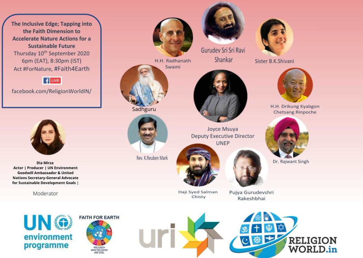 Dia Mirza (@deespeak) on Twitter photo I welcome everyone to join me and <a href="/uriglobal/">URI Global</a> along with <a href="/SadhguruJV/">Sadhguru</a>, <a href="/SriSri/">Gurudev</a>, <a href="/bkshivani/">BK Shivani</a>, <a href="/radhanathswami/">Radhanath Swami</a>, <a href="/sufimusafir/">Haji Syed Salman Chishty</a>, <a href="/ecosikh/">EcoSikh</a>, <a href="/SRMDharampur/">Shrimad Rajchandra Mission Dharampur</a> & #RevMark for the #Faith4Earth dialogue. Join us #AccelerateNatureActions for a sustainable future 🌏 <a href="/UNEP/">UN Environment Programme</a> unenvironment.org/events/symposi… I welcome everyone to join me and <a href="/uriglobal/">URI Global</a> along with <a href="/SadhguruJV/">Sadhguru</a>, <a href="/SriSri/">Gurudev</a>, <a href="/bkshivani/">BK Shivani</a>, <a href="/radhanathswami/">Radhanath Swami</a>, <a href="/sufimusafir/">Haji Syed Salman Chishty</a>, <a href="/ecosikh/">EcoSikh</a>, <a href="/SRMDharampur/">Shrimad Rajchandra Mission Dharampur</a> & #RevMark for the #Faith4Earth dialogue. Join us #AccelerateNatureActions for a sustainable future 🌏 <a href="/UNEP/">UN Environment Programme</a> unenvironment.org/events/symposi…