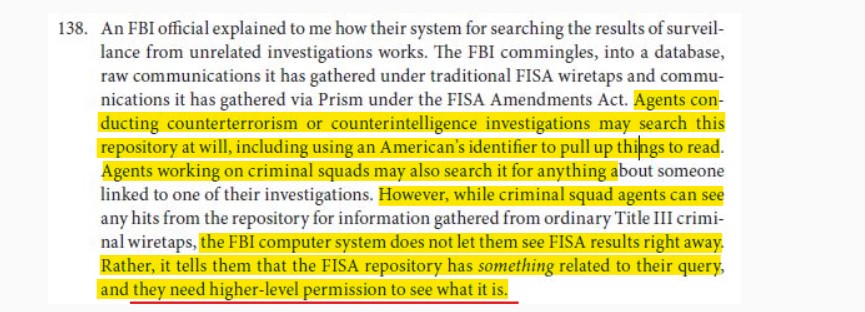 If I understand this correctly, regarding the Flynn transcripts, for a CI they can search the repository at will, however for a criminal investigation they're obligated to follow Title III regulations and would need a warrant for a criminal wiretap.