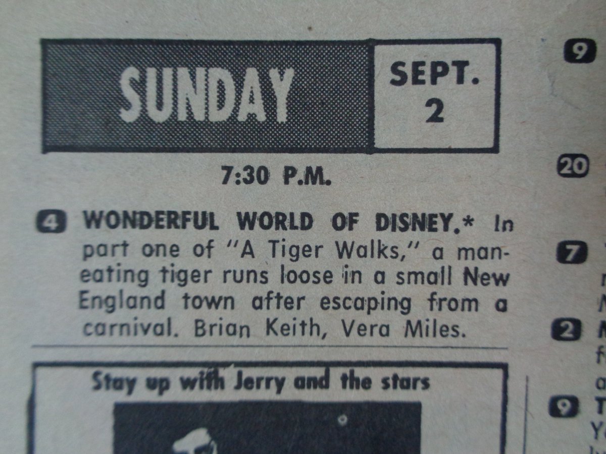 Today's TV Listing of Yore:  On this day in 1973 at 7:30PM EST, NBC aired 'A Tiger Walks' with Brian Keith and Vera Miles on 'The Wonderful World of Disney.'  
#WonderfulWorldofDisney #WaltDisney #BrianKeith #VeraMiles