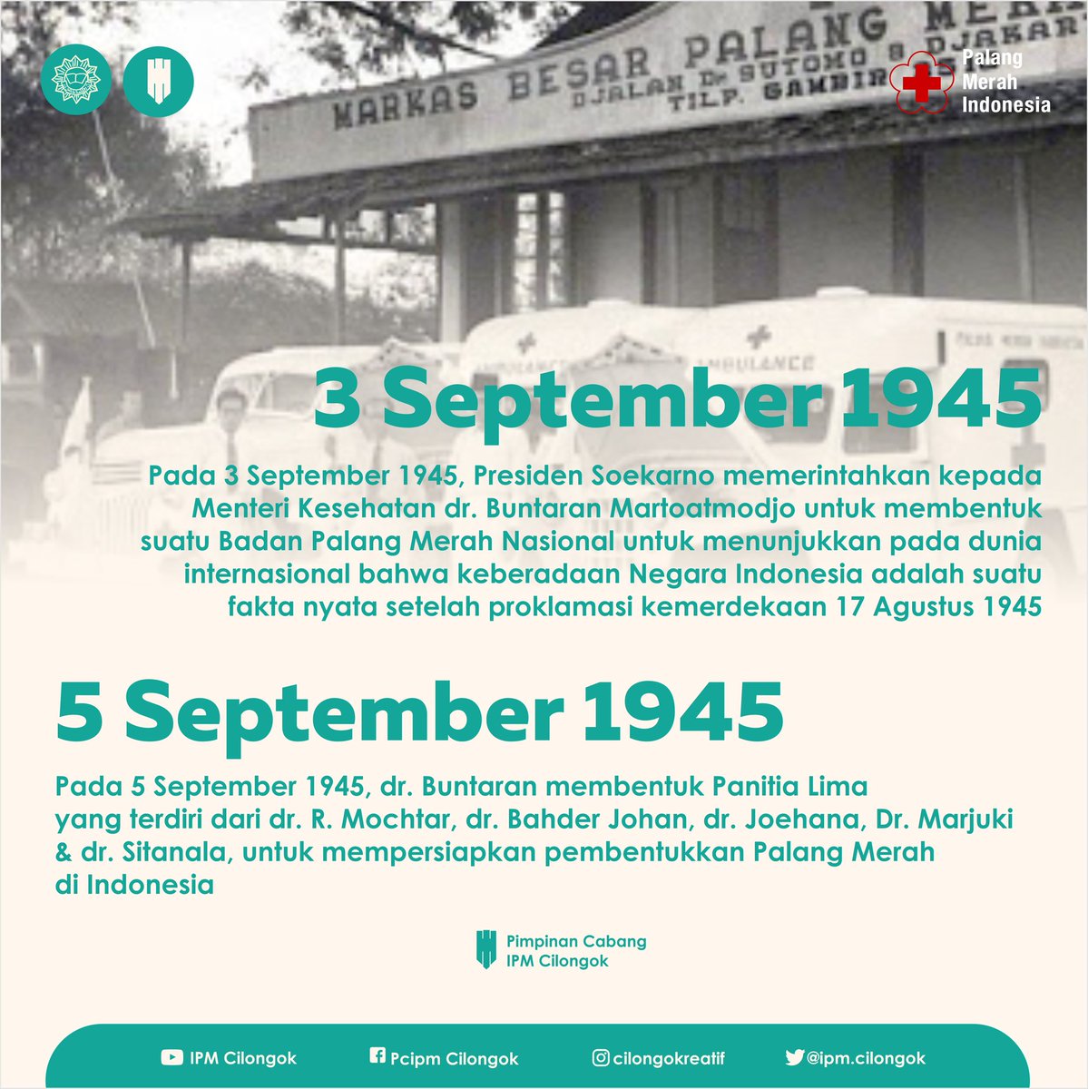 ipm_cilongok's tweet photo. [ HARI BESAR NASIONAL ]
Hari Palang Merah Indonesia -
3 september 2020
_
Terima kasih 
Atas dedikasinya yang
Sudah meringankan 
dan melindungi korban bencana
Tanpa membandingkan 
Ras, Suku maupun Agama

- SELAMAT HARI JADI PMI - https://t.co/plJFCEME0I