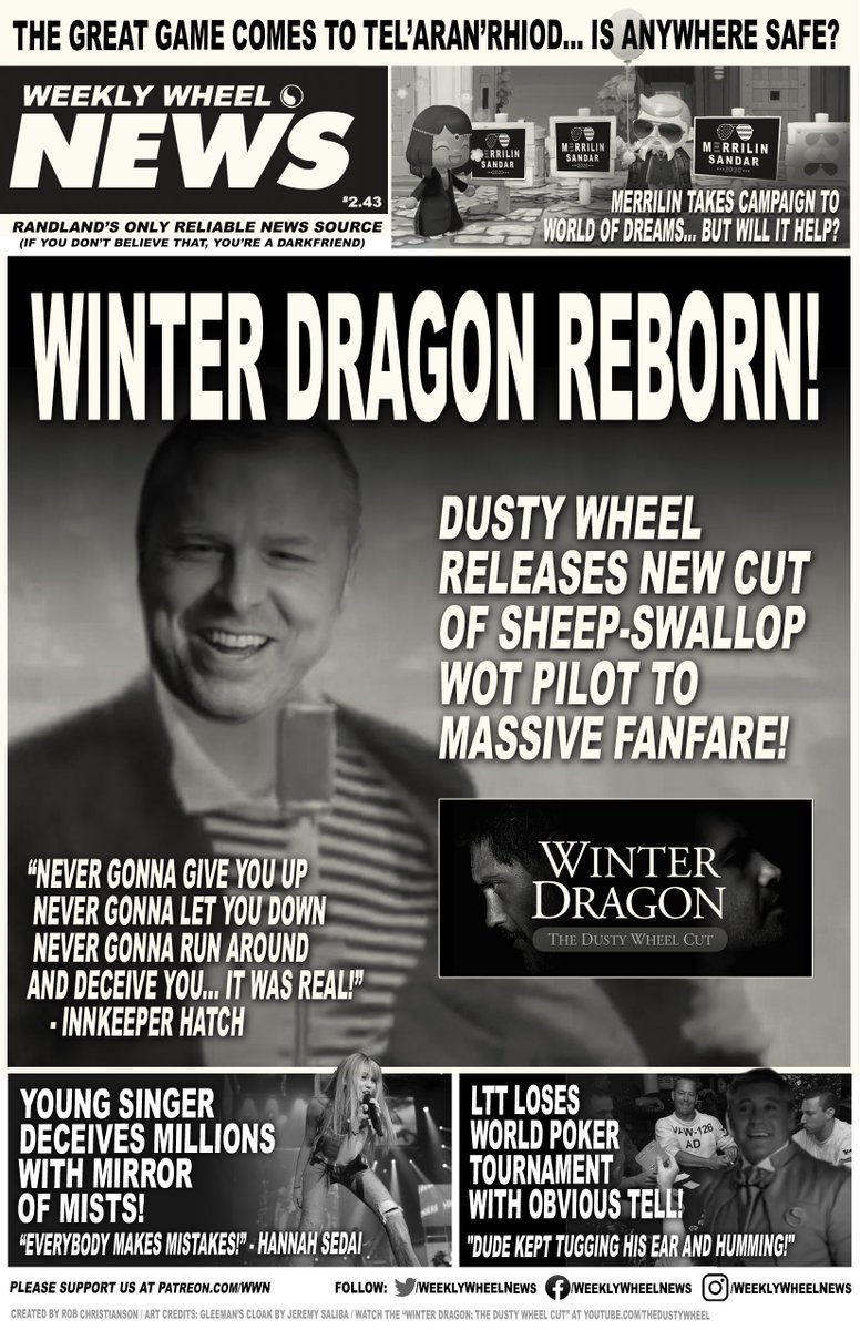 EXTRA! EXTRA! WINTER DRAGON REBORN NEVER GONNA BREAK YOUR HEART ⚡️ MERILLIN TAKES CAMPAIGN TO TEL'ARAN'RHIOD  ⚡️ These stories and more ONLY in The Weekly Wheel News: Randland's ONLY Reliable News Source! #wheeloftime #winterdragonreborn
