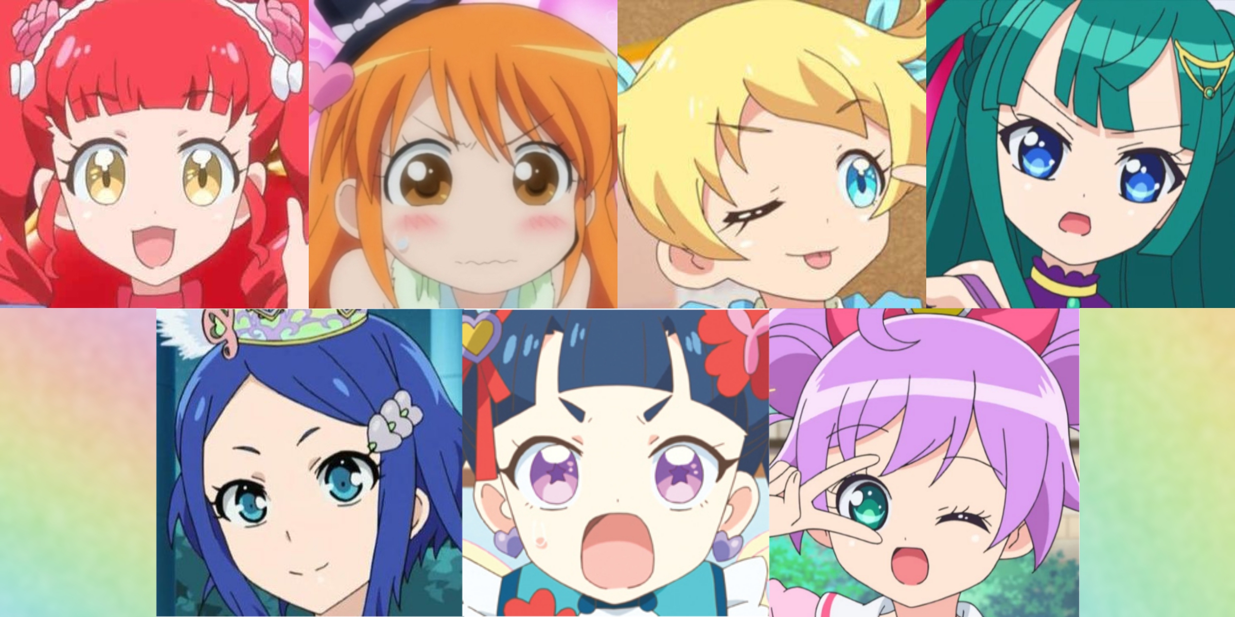 かしこ丸 髪色別の推しを並べて虹を作ってみました 少女向けアニメのキャラだと7色そろえるのは簡単ですね 今回はプリティーシリーズだけでそろえてみました プリティー10周年 髪色別の推しを並べて虹を作ろう T Co Xfcm2sxnes Twitter