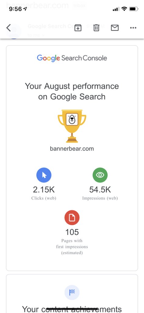 Bannerbear google search performance in August. No idea if this is any good as I have nothing to benchmark it to. Seems decent though? 