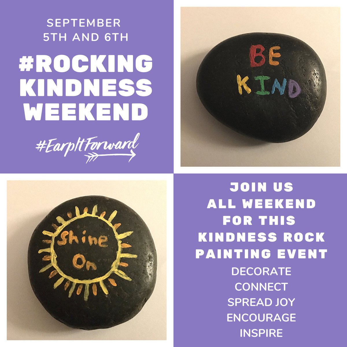 READY FOR  #ROCKINGKINDNESS WEEKEND?!  Interact! Connect! Create! Inspire! With this Kindness Rock Painting Event September 5th & 6th!  Virtual & social distancing friendly! OPEN TO ALL! All ages! All abilities! All about kindness! JOIN US! How-To and Details Below 