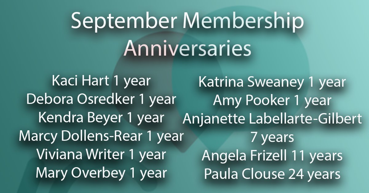 AWCSGF's tweet image. Happy anniversaries to our #AWCSFG members who joined in September! We're grateful to have you in our #SpringfieldMo chapter!