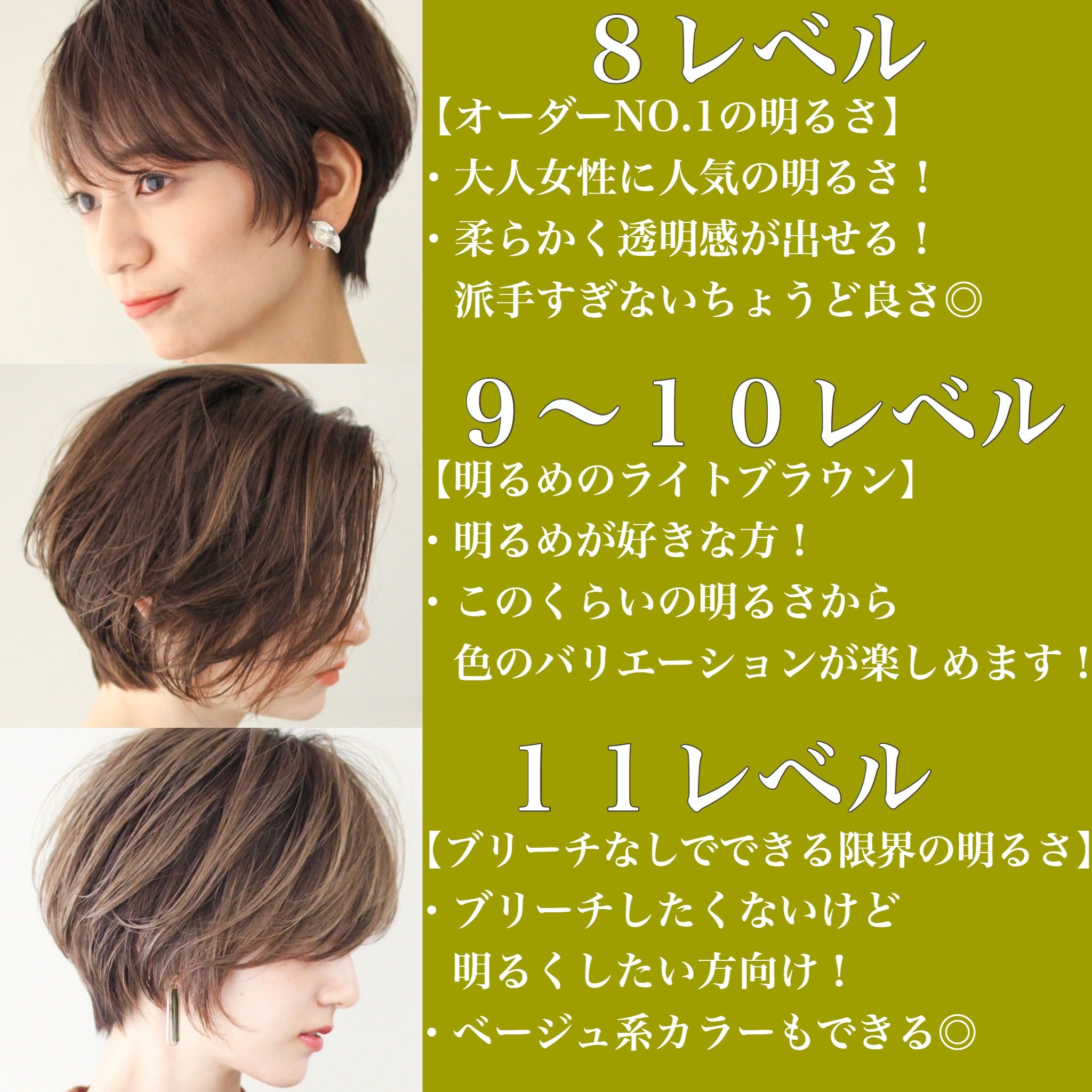 Twitter এ 境勇人 Sacaiショート イメージしやすいカラーレベル目安表 ヘアカラー 髪色 アッシュ ベージュカラー ハイライト 大人カラー T Co J0lu4urhhy ট ইট র