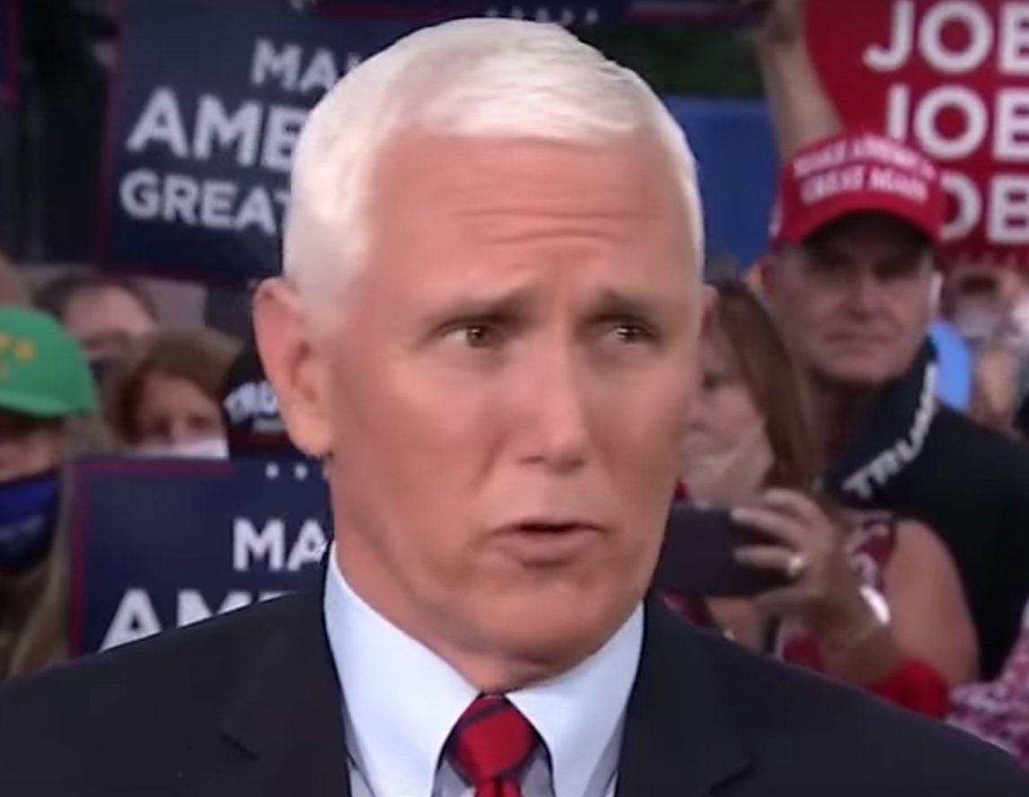 23/ As Pence says, "Bret, I'm always informed of the President's movements and um, ah, whether it was on that day or any other day", Pence shakes his head side-to-side.