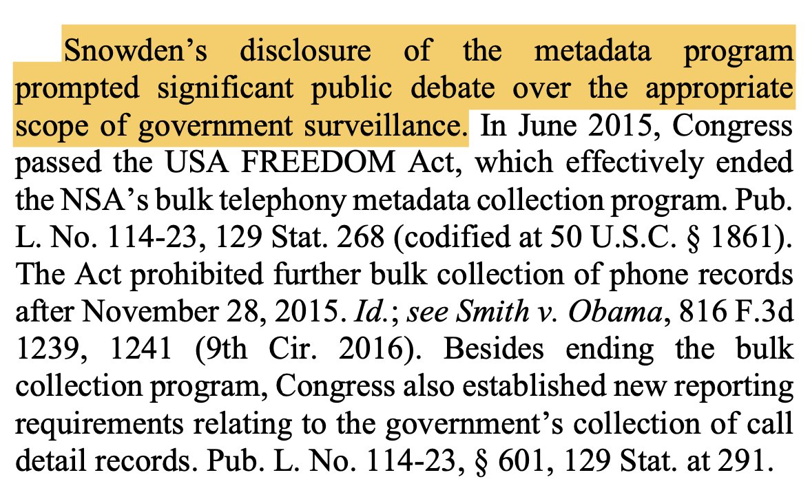 First, this decision wouldn't have been possible without Edward  @Snowden's disclosures. They enabled groundbreaking reporting on digital surveillance, an international reckoning on digital privacy, and of course a domestic reckoning—in Congress and the courts—on NSA surveillance.