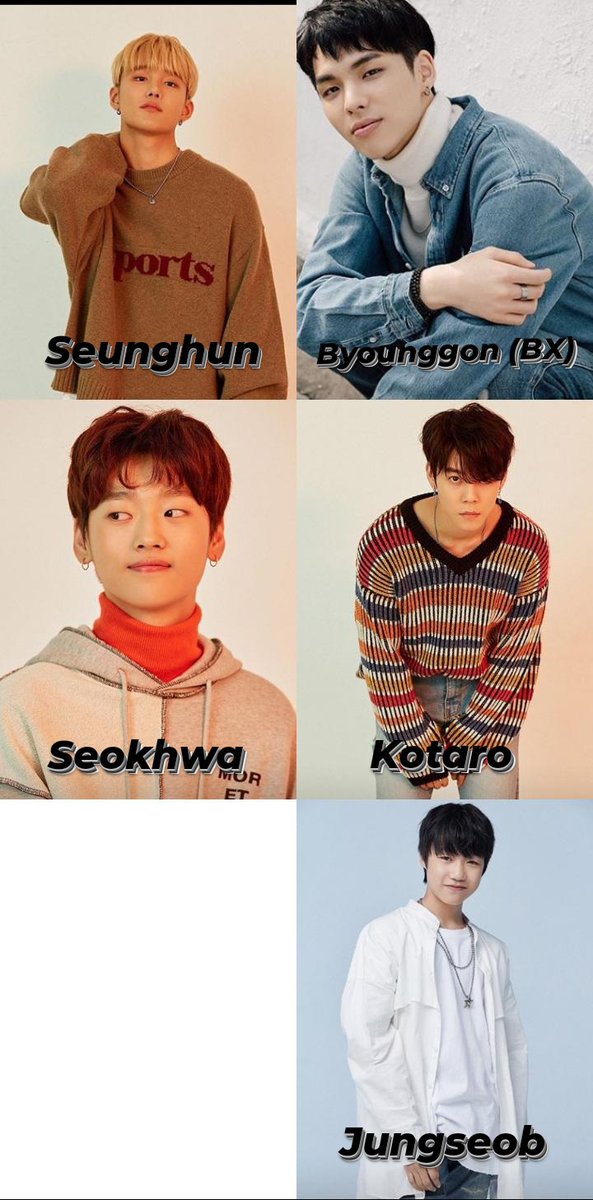 I created this thread based on what I watched on YouTube or the rumors I had read1. Seunghun : CIX (C9 ent)2. Byounggon (BX) : CIX (C9 ent)3. Seokhwa : WEI (OUI ent)4. Kotaro : Diavo (at Jepang)5. Jungseob : P1Harmony (FNC ent) -soon 2020.10 (Cont)